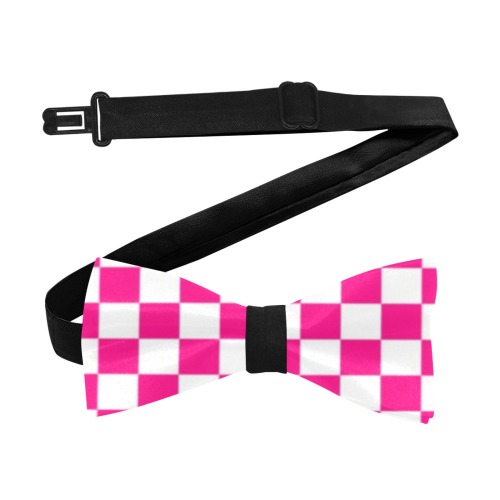Checkered pink and white checker cool retro pattern Custom Bow Tie