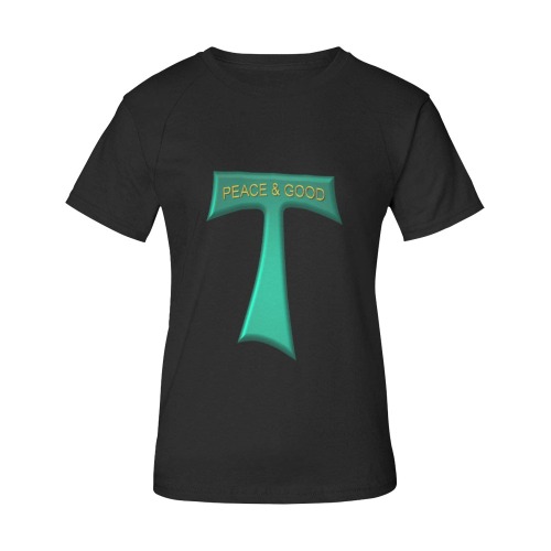 Franciscan Tau Cross Peace and Good Green Steel Metallic Women's Raglan T-Shirt/Front Printing (Model T62)