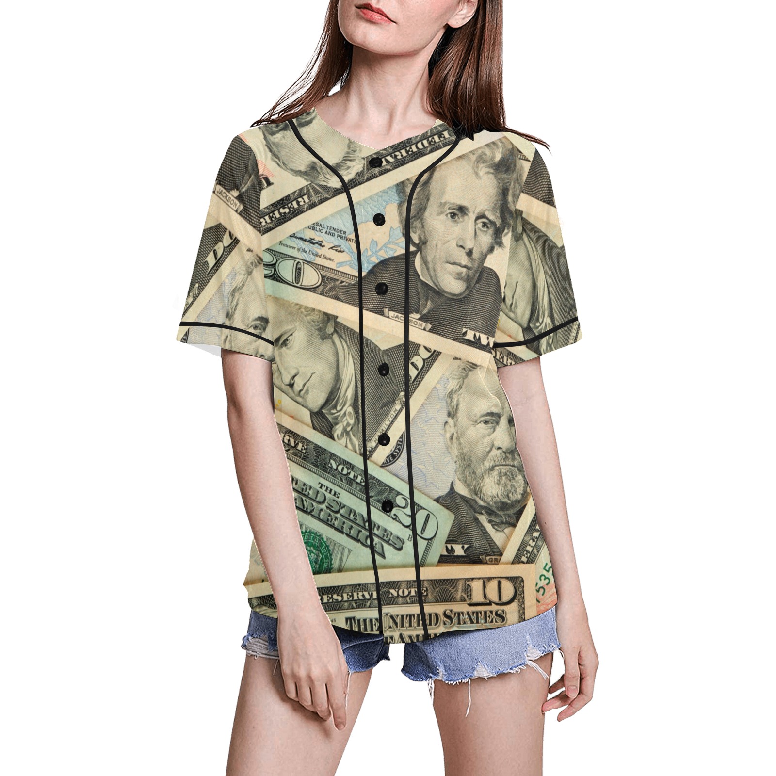 US PAPER CURRENCY All Over Print Baseball Jersey for Women (Model T50)