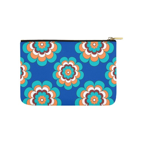 Turquoise Flowers on Blue Carry-All Pouch 9.5''x6''