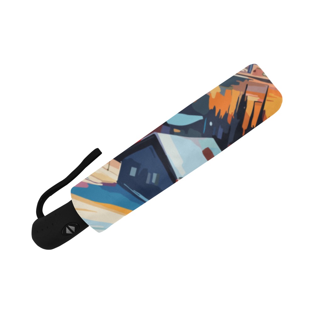 Winter mountains, lake, sunset cool skiing theme Auto-Foldable Umbrella (Model U04)