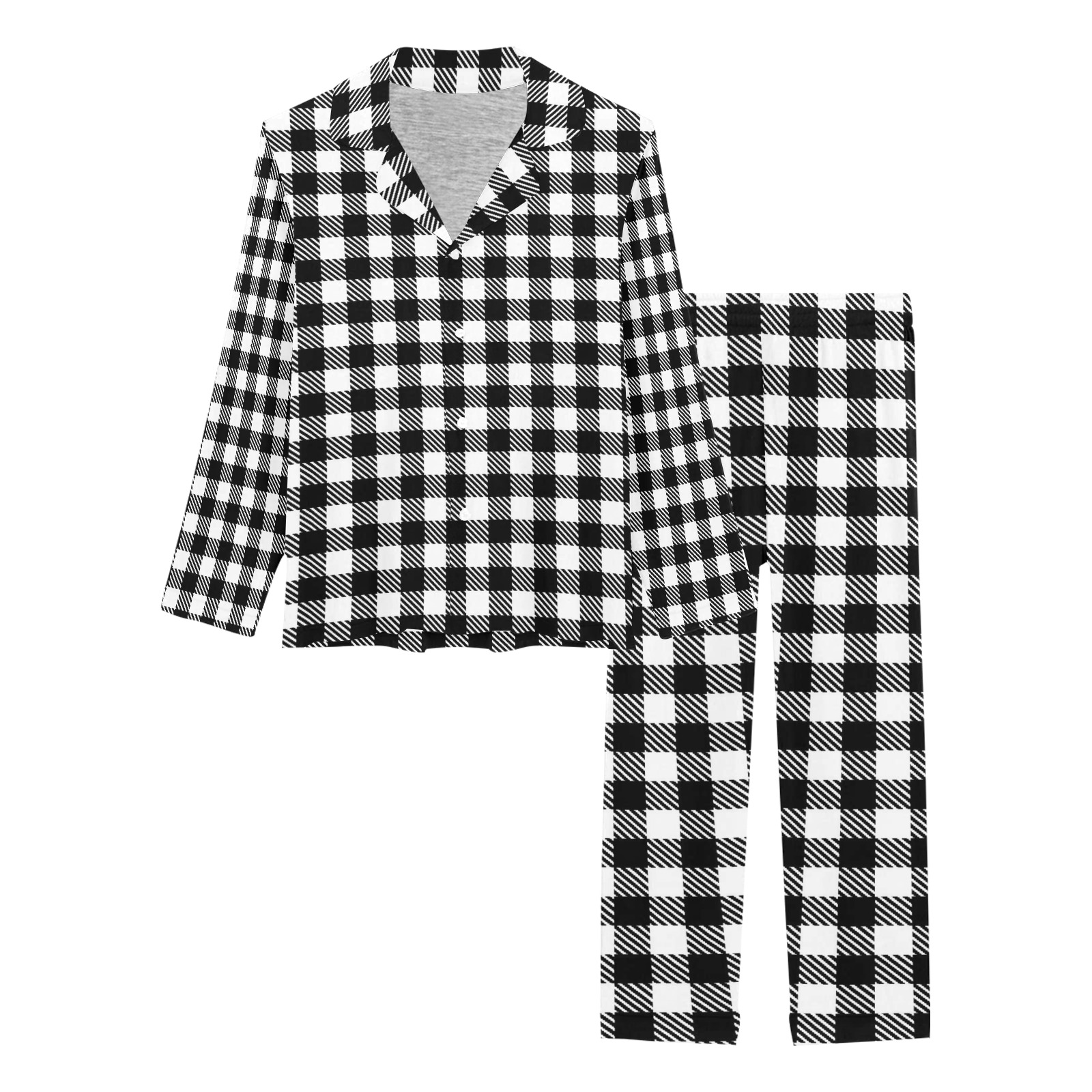 Black and White Check Women's Long Pajama Set ID D5956650