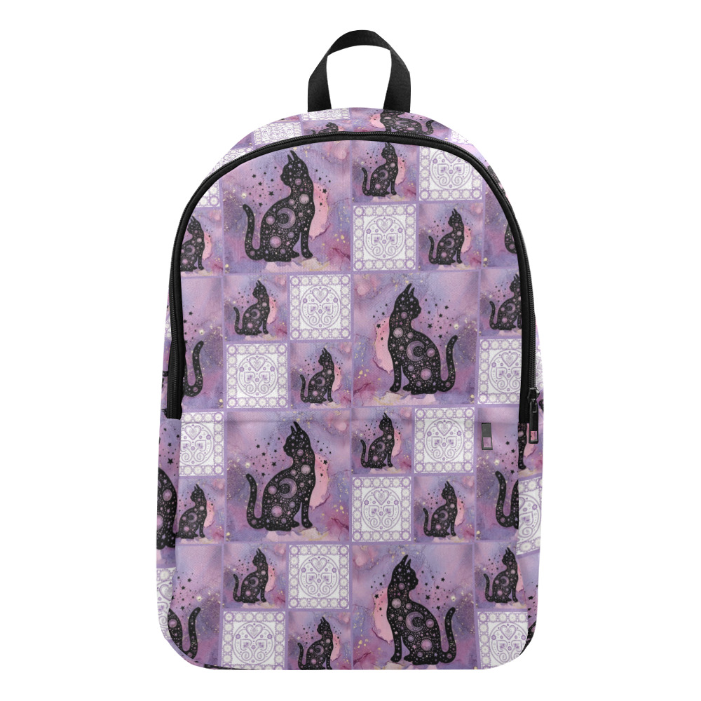 Purple Cosmic Cats Patchwork Pattern Fabric Backpack for Adult (Model 1659)