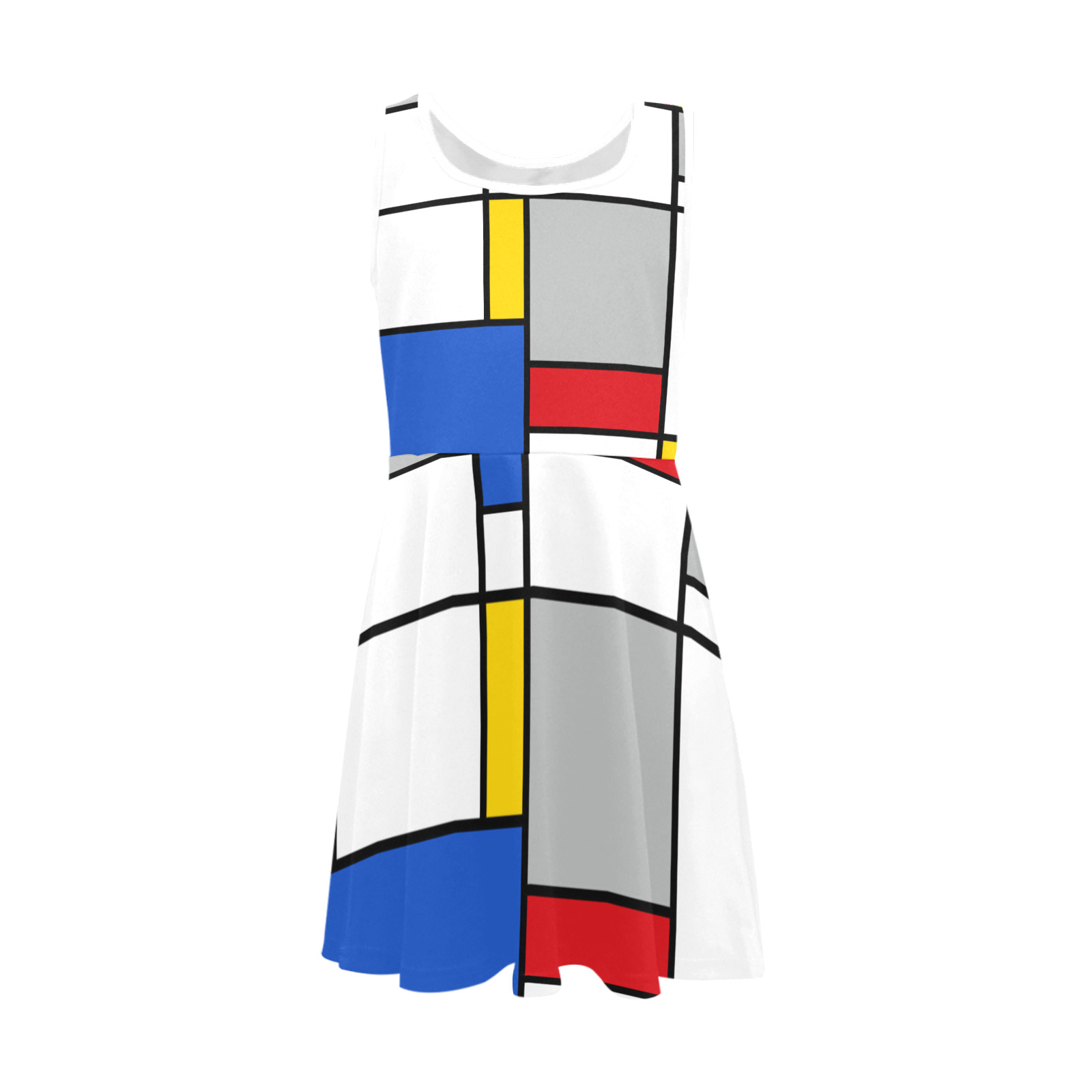 Geometric Retro Mondrian Style Color Composition Girls' Sleeveless Sundress (Model D56)