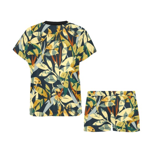 Abstract modern leaves nature-038 Women's Short Pajama Set