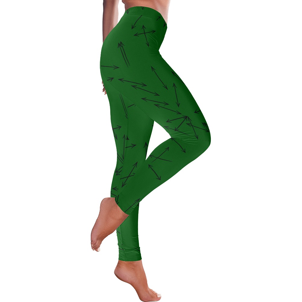 Arrows Every Direction Black on Green Women's Low Rise Leggings (Invisible Stitch) (Model L05)