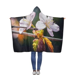 Slender sakura flowers. Sunlight and shadows. Flannel Hooded Blanket 40''x50''