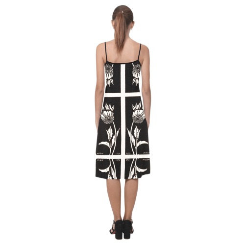 Black & White Abstract Sunflower Alcestis Slip Dress (Model D05)