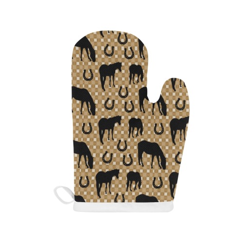 Horse and Shoe Linen Oven Mitt (Two Pieces)