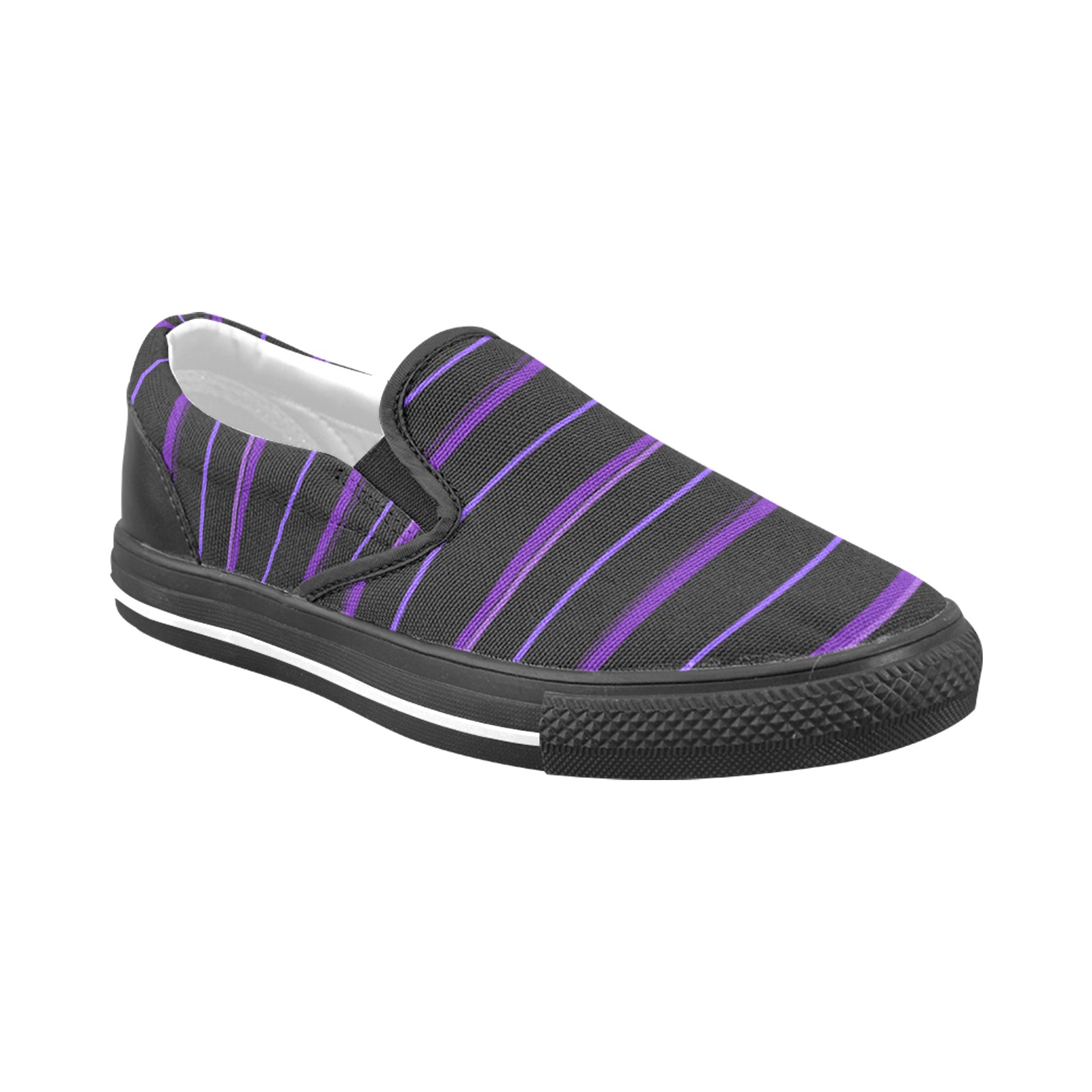 Ultraviolet Purple Stripes on Black Women's Unusual Slip-on Canvas Shoes (Model 019)
