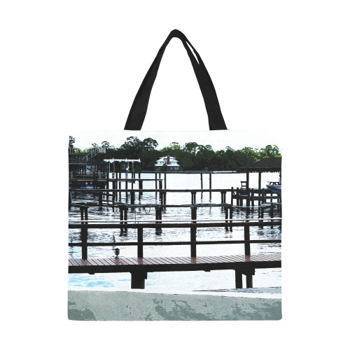 Docks On The River 7580 All Over Print Canvas Tote Bag/Large (Model 1699)