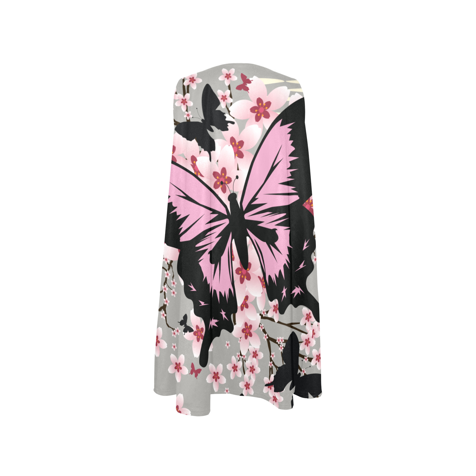 Cherry Blossom Butterflies Sleeveless A-Line Pocket Dress (Model D57)