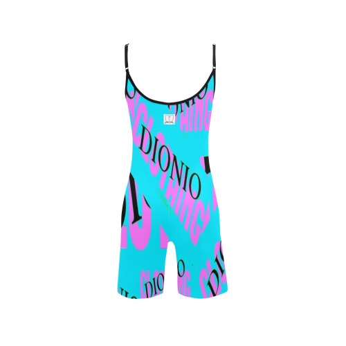 DIONIO Clothing - Women's Short Yoga Bodysuit (Company Turquoisr & Pink Logo) Women's Short Yoga Bodysuit