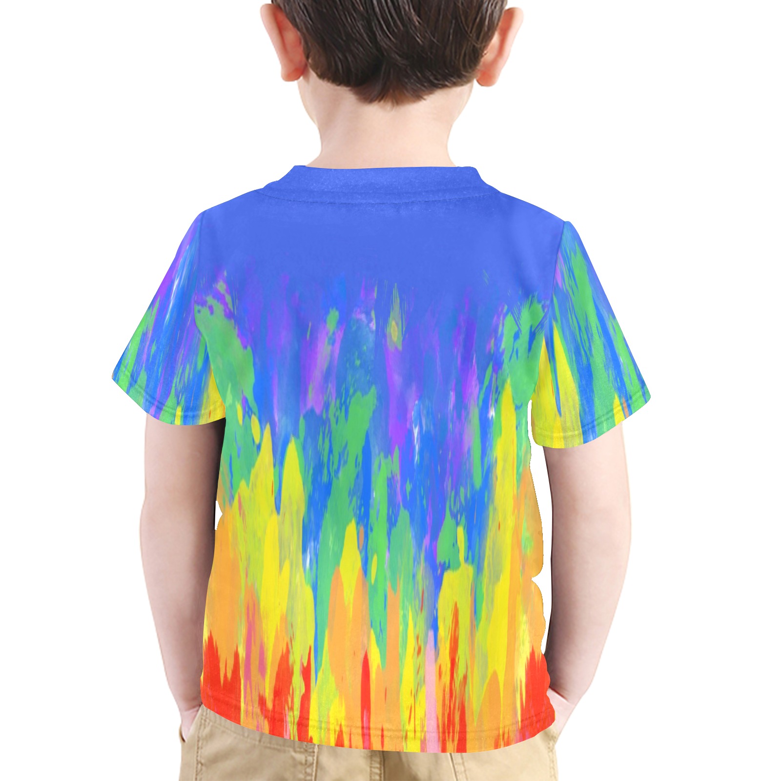 Flames Paint Abstract Classic Blue Little Boys' All Over Print Crew Neck T-Shirt (Model T40-2)