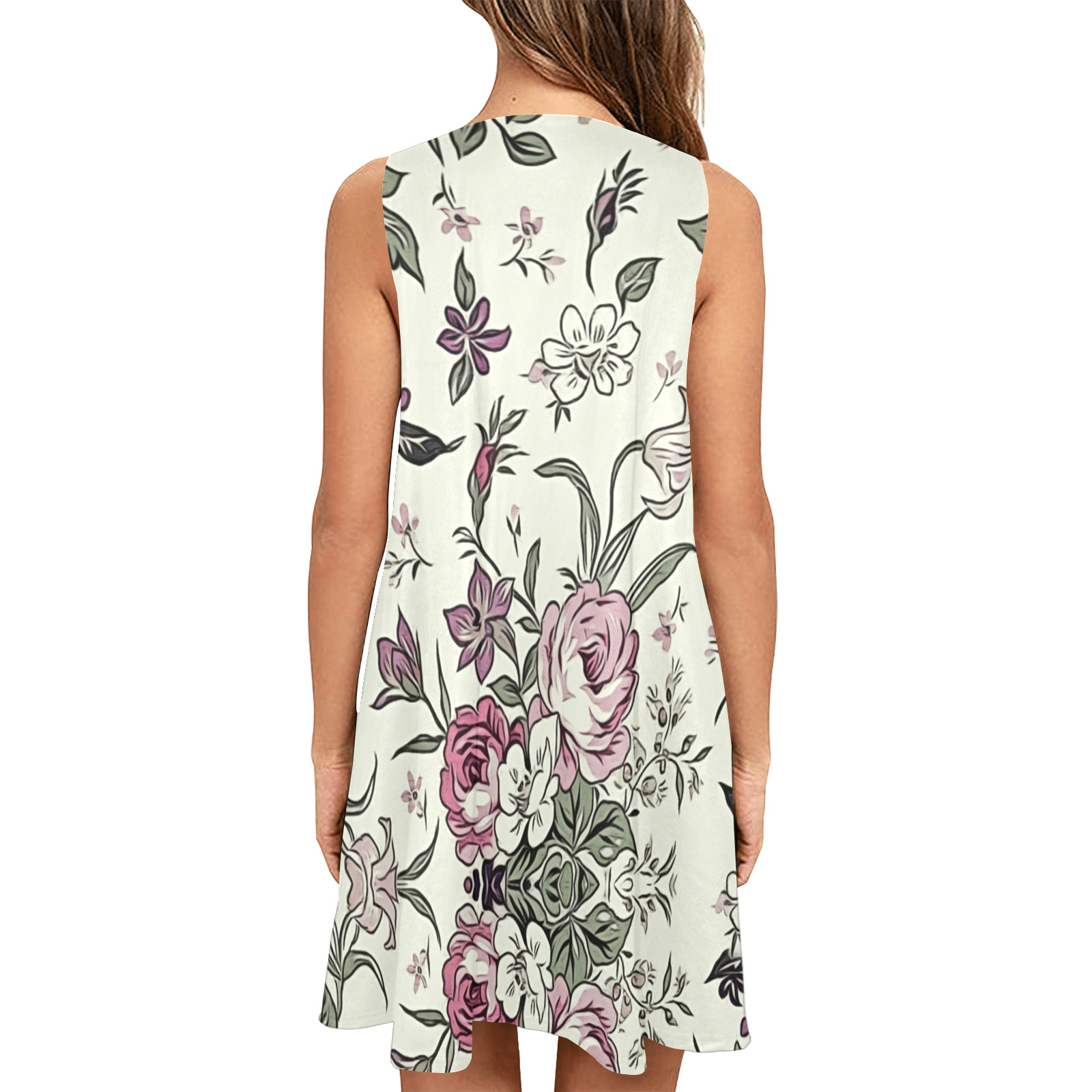 Flowers Sleeveless A-Line Pocket Dress (Model D57)