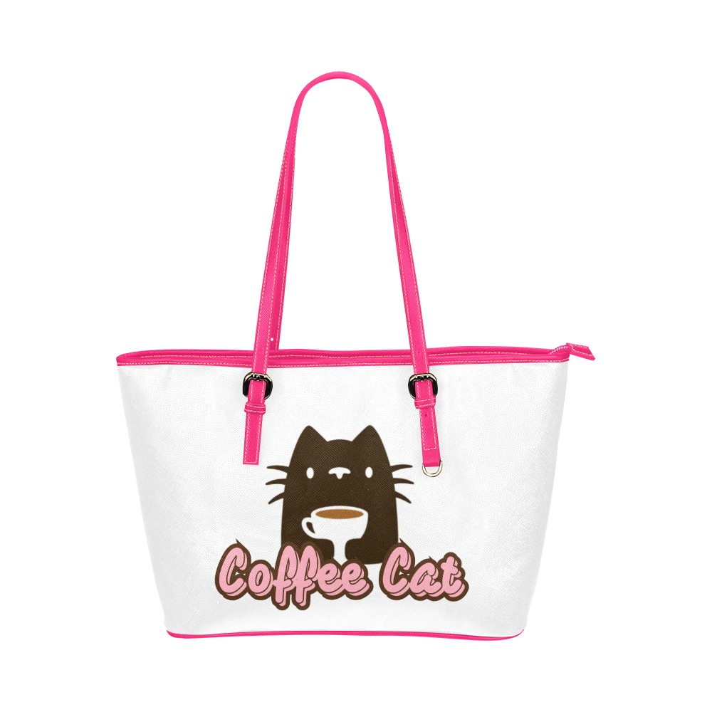 Coffee Cat Leather Tote Bag/Large (Model 1651)