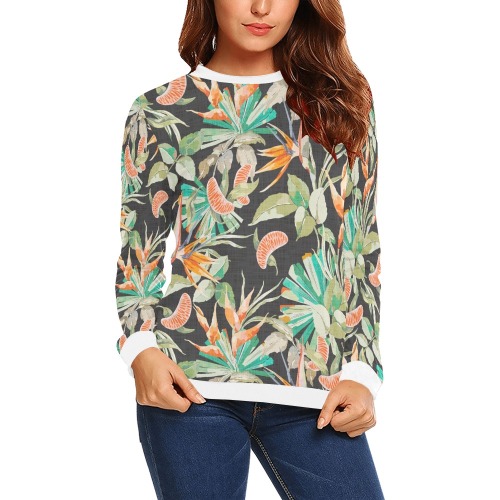 Orange in the palms jungle 20 All Over Print Crewneck Sweatshirt for Women (Model H18)