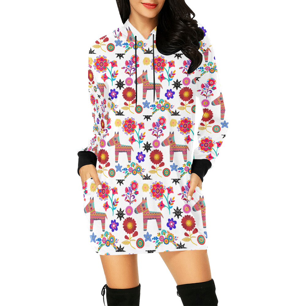 Alpaca Pinata and Flowers All Over Print Hoodie Mini Dress (Model H27)