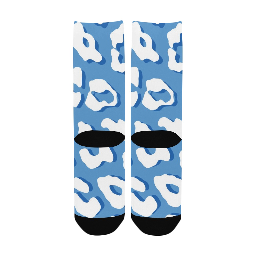 White Leopard Print Blue Women's Custom Socks