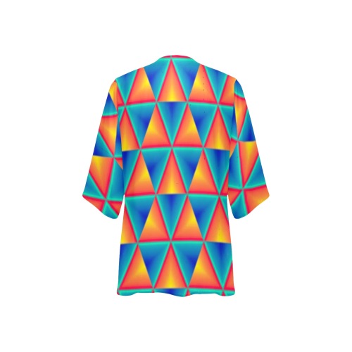 Neon triangles kimono Women's Kimono Chiffon Cover Ups (Model H51)