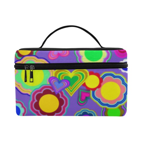 Groovy Hearts and Flowers Violet Cosmetic Bag/Large (Model 1658)