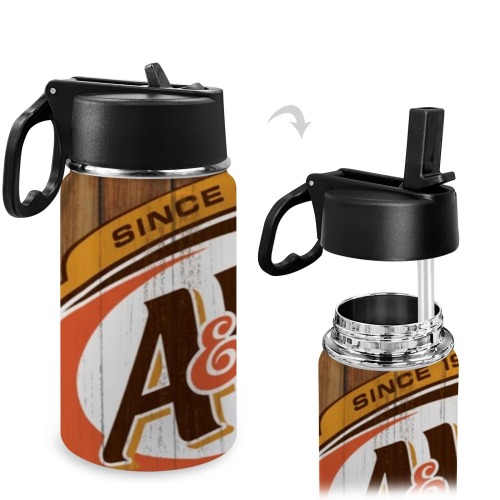 AW Root beer cup Kids Water Bottle with Straw Lid (12 oz)