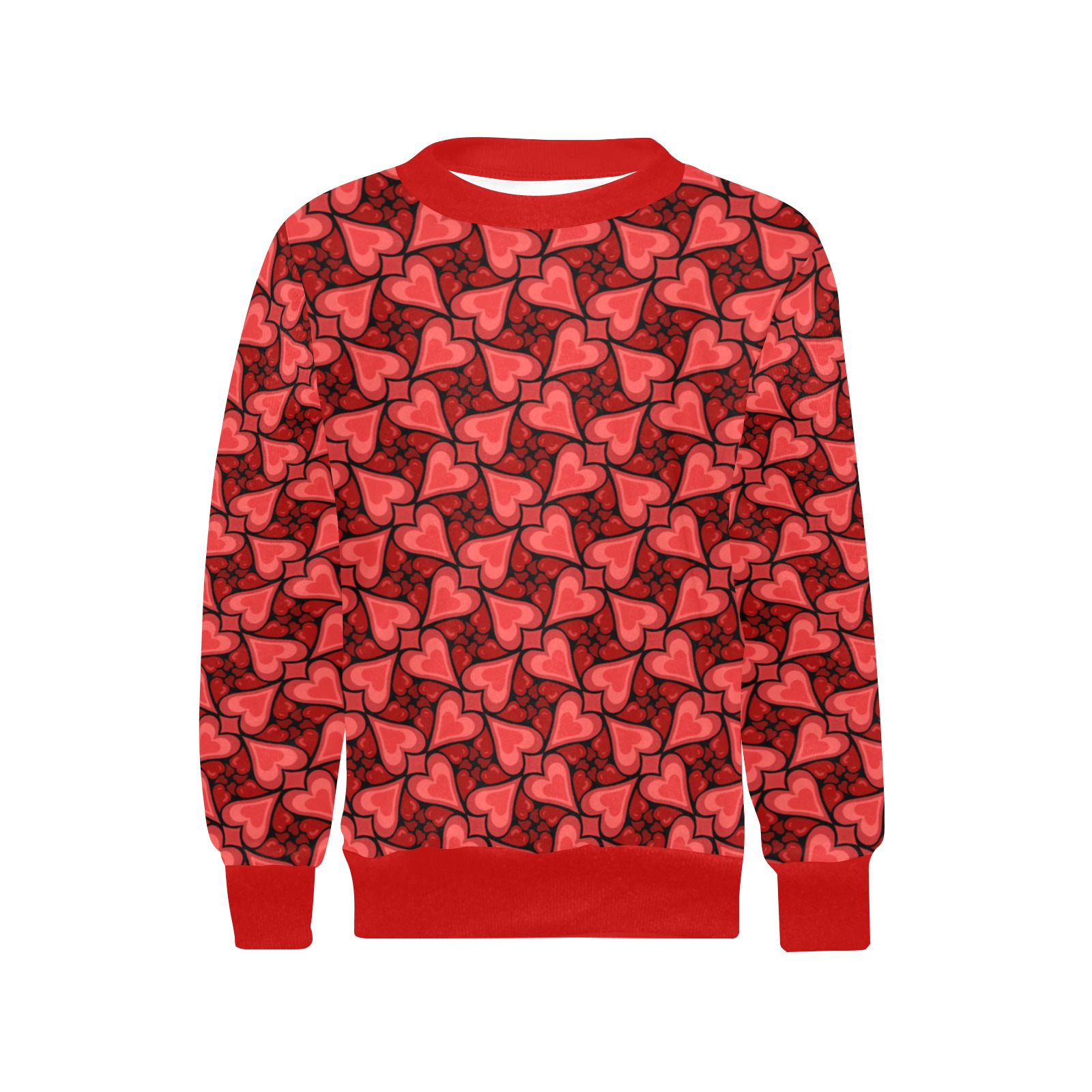 Heart Pattern Love Story Red on Black Girls' All Over Print Crew Neck Sweater (Model H49)