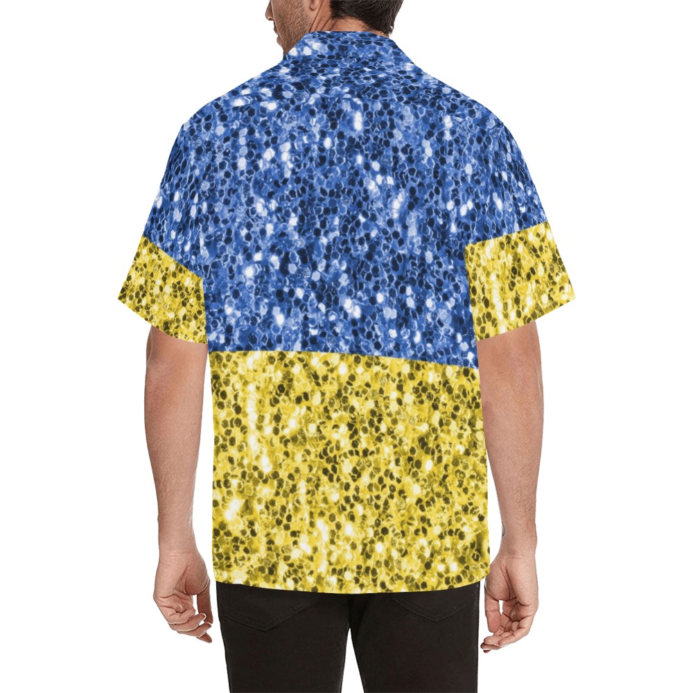 Blue yellow Ukraine flag glitter faux sparkles Hawaiian Shirt (Model T58)