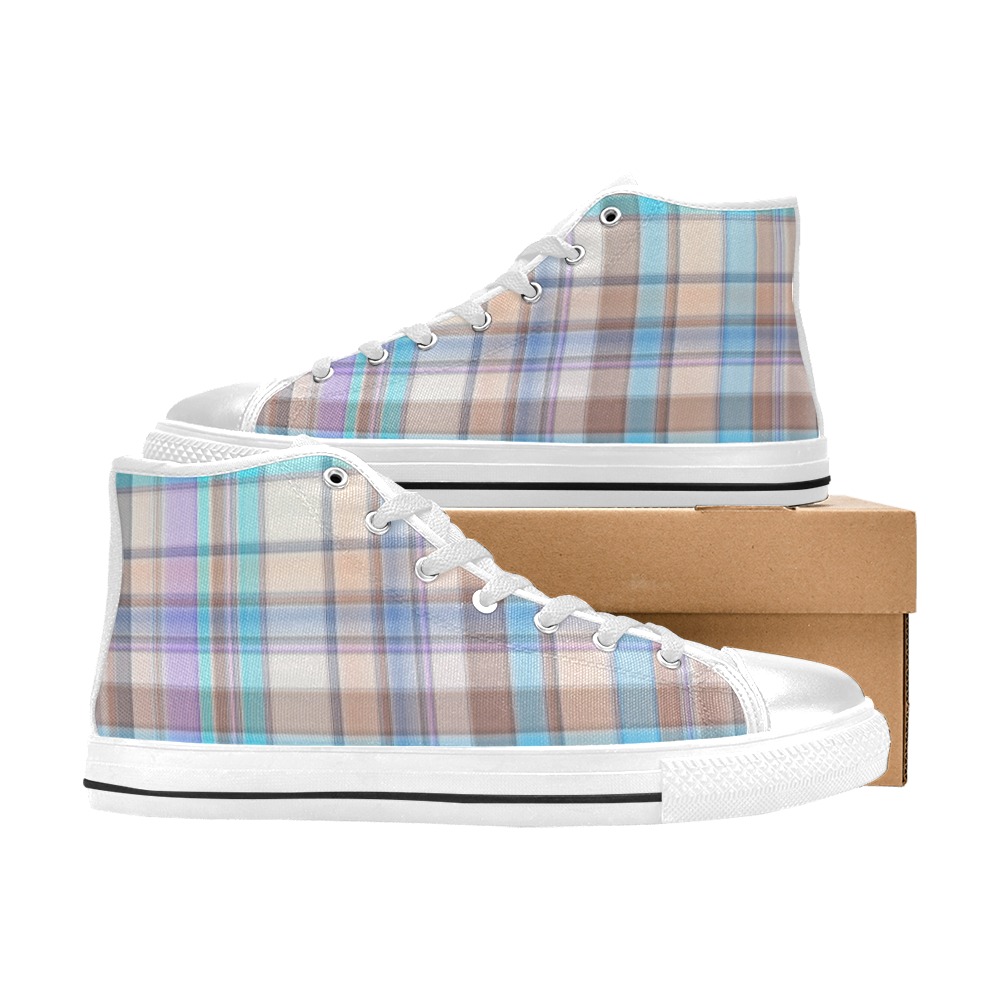 Pastels Plaid High Top Canvas Shoes for Kid (Model 017)