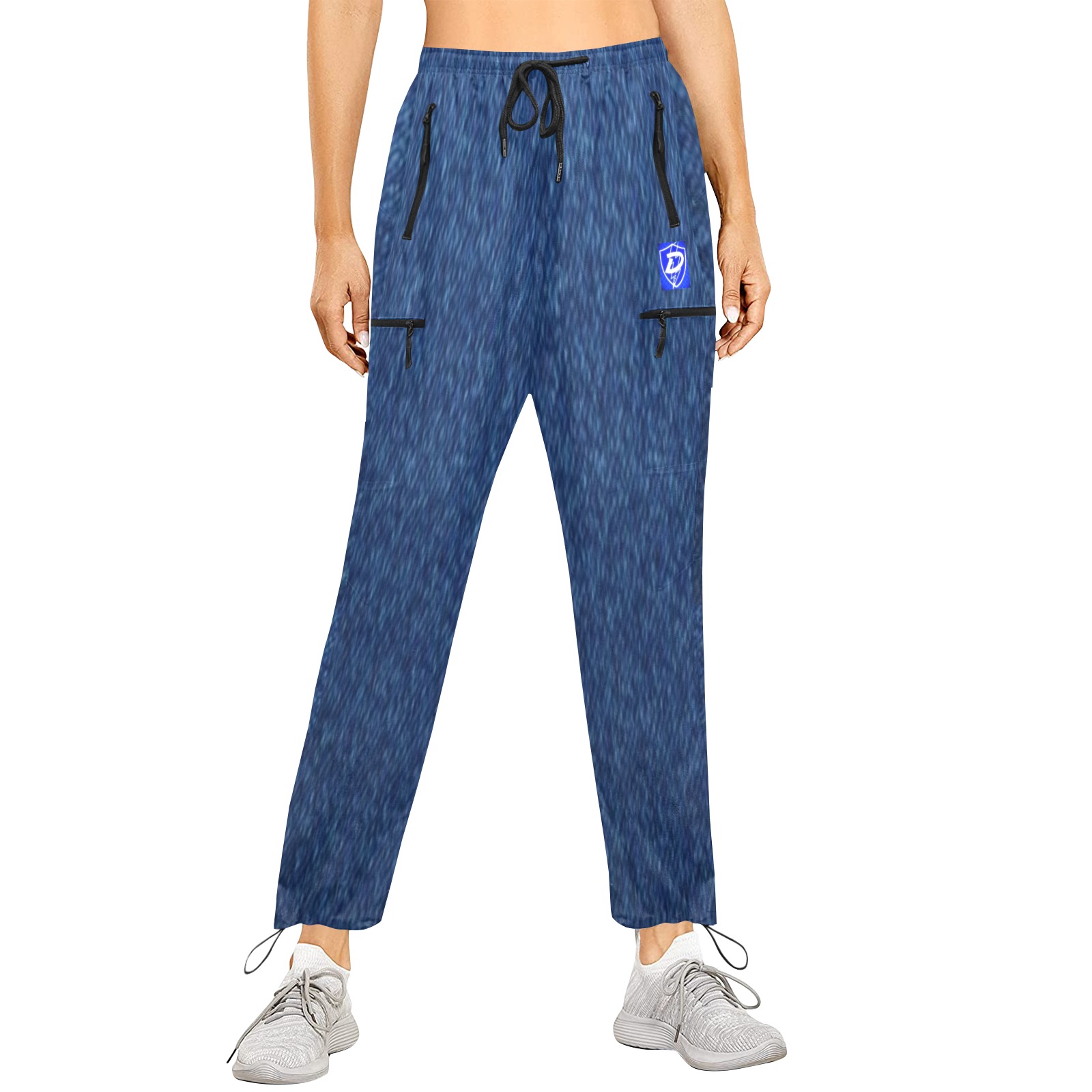 DIONIO Clothing - Ladies' Dark Blue Denim-Look Cargo Pants (Blue D Shield Logo) Women's Quick Dry Cargo Sweatpants (Model L65)