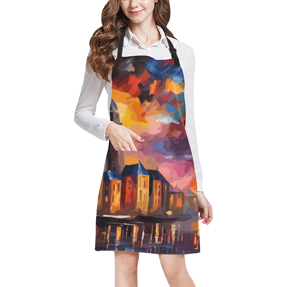 Fantasy city, tower, dramatic clouds, sea, sunset. All Over Print Apron ...