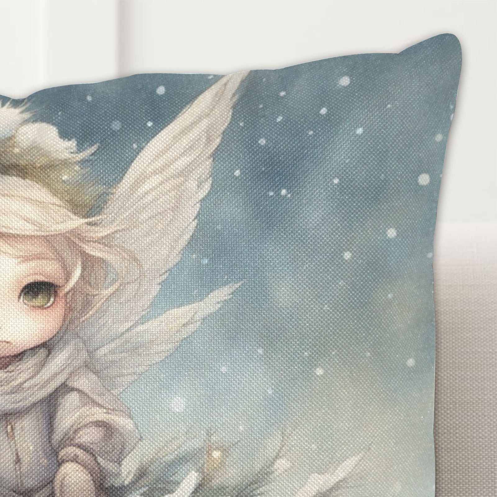 Little Christmas Angel Linen Zippered Pillowcase 18"x18"(Two Sides)