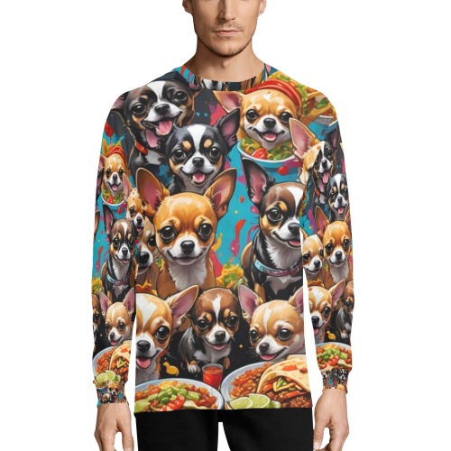 CHIHUAHUAS EATING MEXICAN FOOD 2 Men's Pajama Top with Custom Cuff