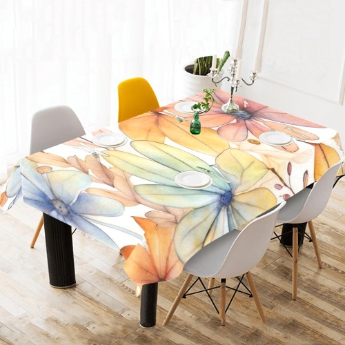 Watercolor Floral 2 Cotton Linen Tablecloth 60"x120"