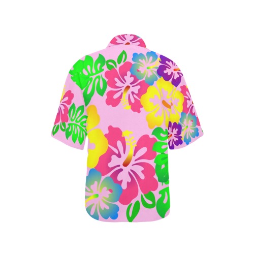 Hibiscus Hawaiian Flowers on Pink All Over Print Hawaiian Shirt for Women (Model T58)