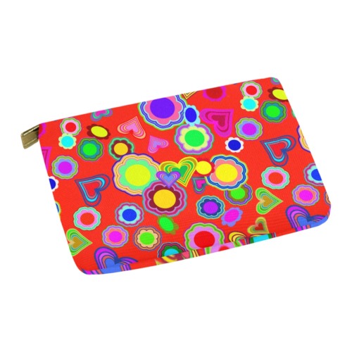 Groovy Hearts and Flowers Red Carry-All Pouch 12.5''x8.5''