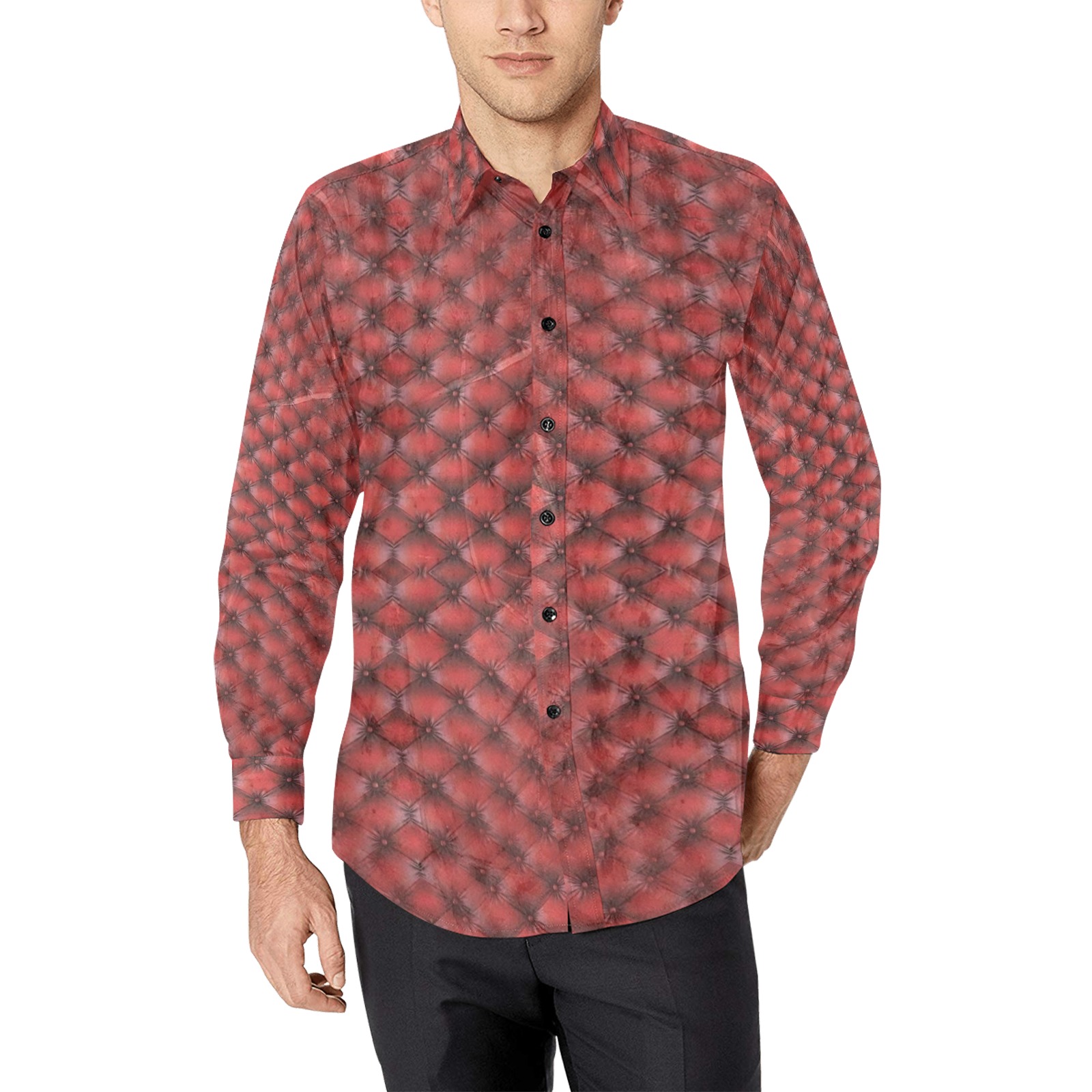 Leather Red Step by Artdream Men's All Over Print Casual Dress Shirt (Model T61)