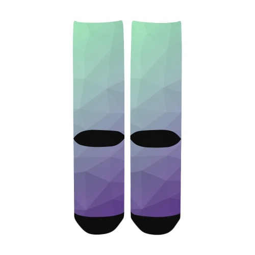 Purple green ombre gradient geometric mesh pattern Women's Custom Socks