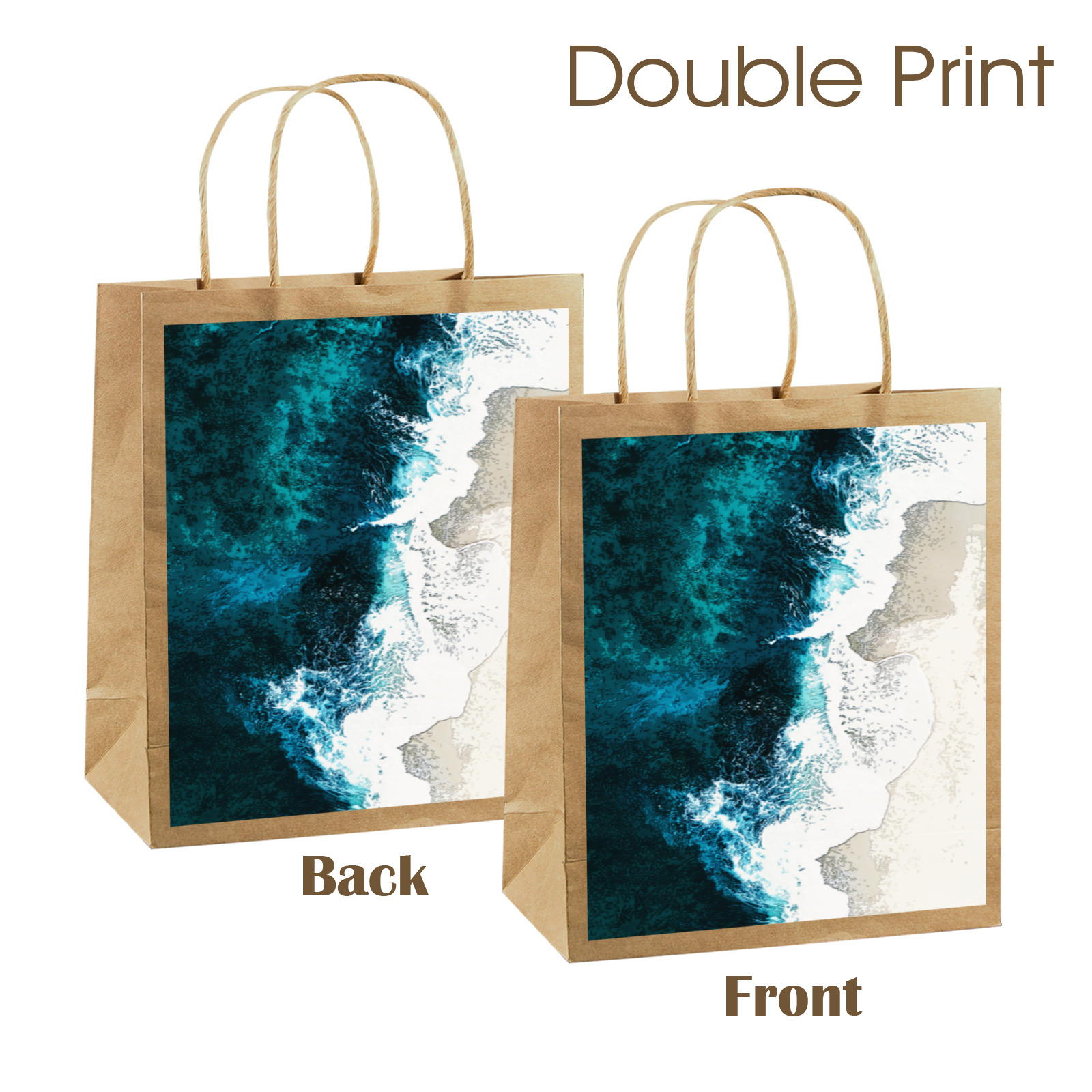 Ocean And Beach Kraft Paper Shopping Bag (Two Sides Printing)