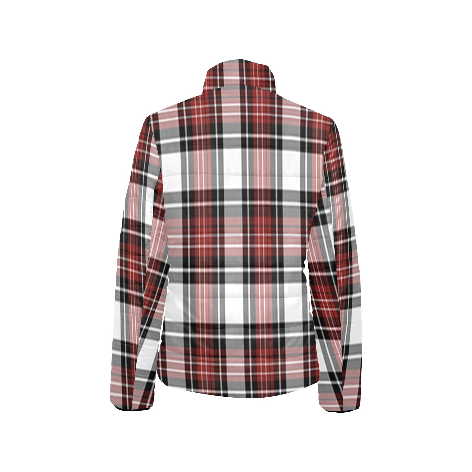 Red Black Plaid Women's Stand Collar Padded Jacket (Model H41)