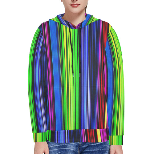 A Rainbow Of Stripes Women's Long Sleeve Fleece Hoodie (Model H55)