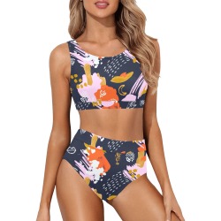 Stroke boho abstract I Crop Top Bikini Set (Model S21)