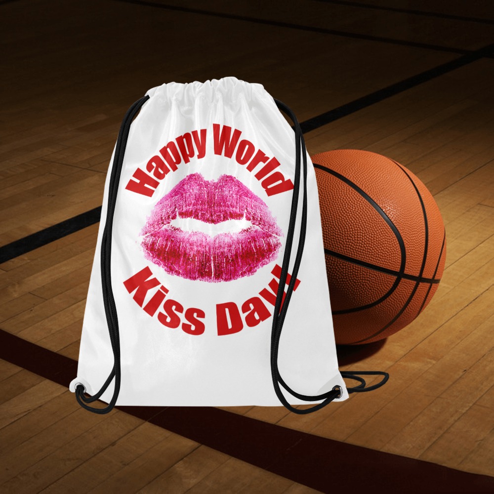 Happy World Kiss Day! Large Drawstring Bag Model 1604 (Twin Sides)  16.5"(W) * 19.3"(H)
