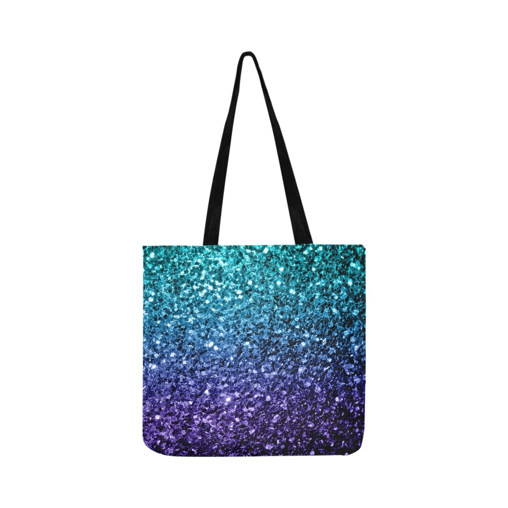 Aqua blue ombre faux glitter sparkles Reusable Shopping Bag Model 1660 (Two sides)