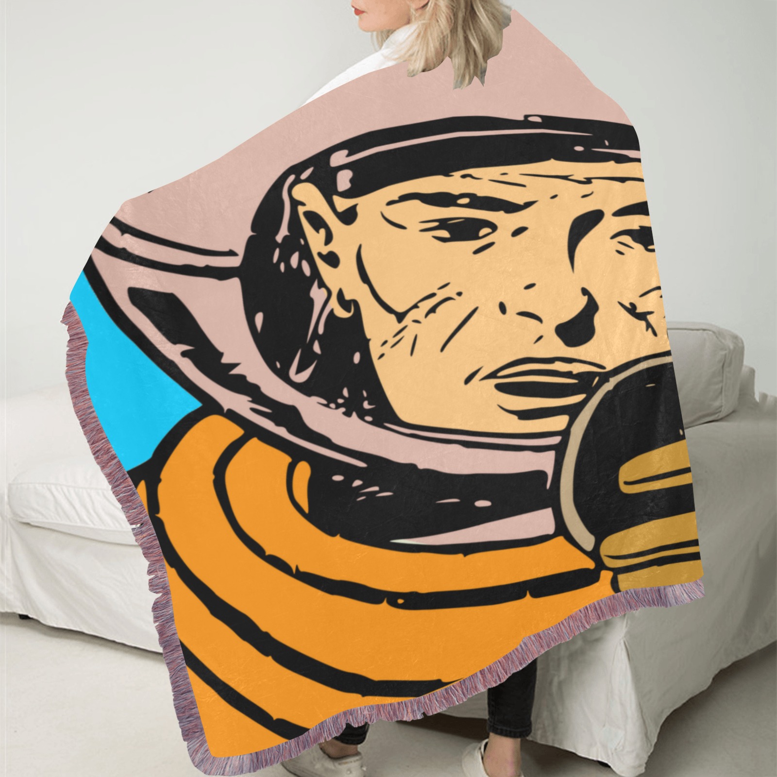 astronaut Ultra-Soft Fringe Blanket 40"x50" (Mixed Pink)