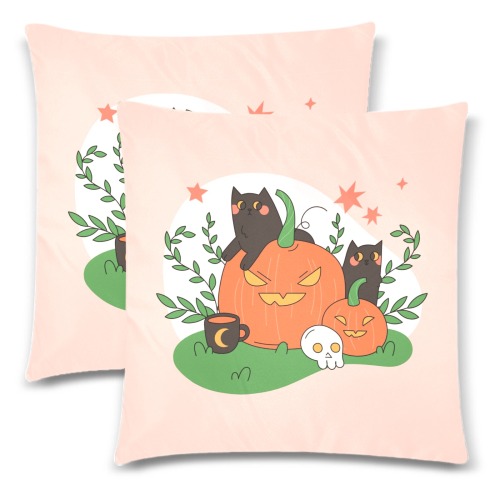 Halloween Black Cat with Pumpkin Custom Zippered Pillow Cases 18"x 18" (Twin Sides) (Set of 2)