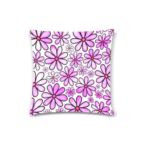 Pink Watercolor Doodle Daisy Flower Pattern Custom Zippered Pillow Case 16"x16" (one side)