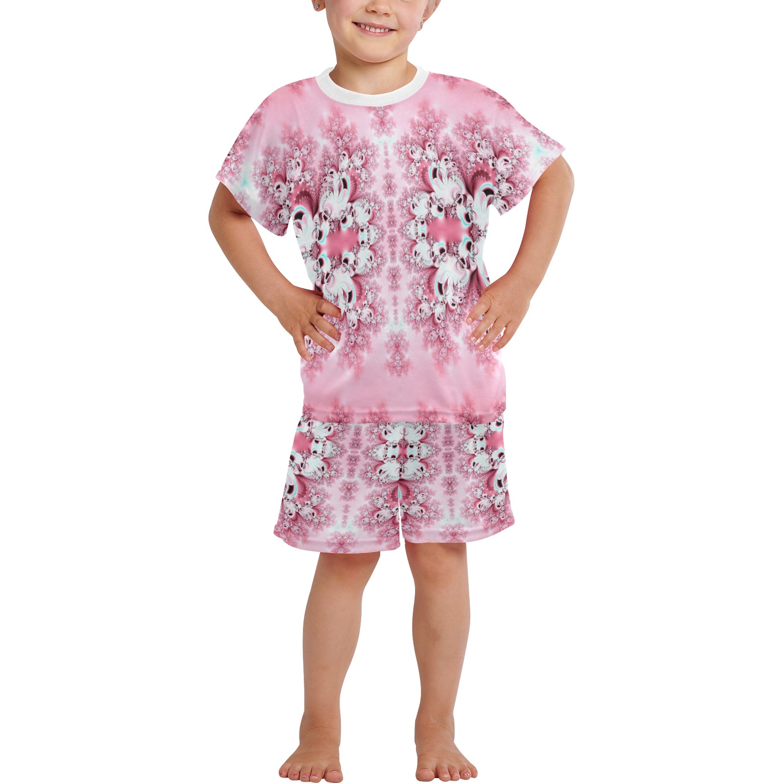 Pink Rose Garden Frost Fractal Little Girls' Short Pajama Set