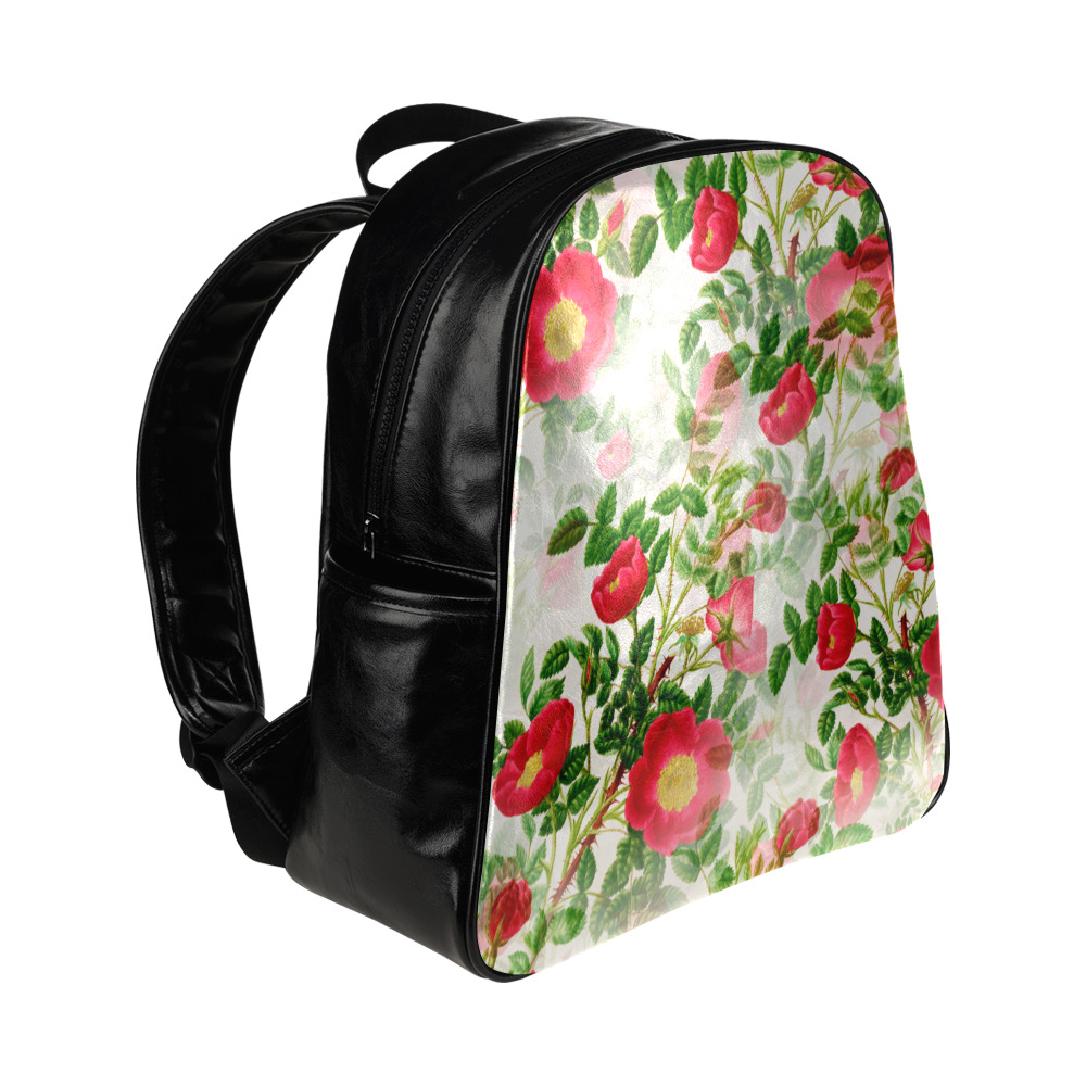 Vintage Red Floral Blossom Multi-Pockets Backpack (Model 1636)