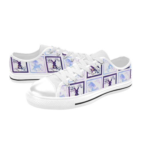 Bunny and Pegasus Together in Blue Patchwork Design Low Top Canvas Shoes for Kid (Model 018)